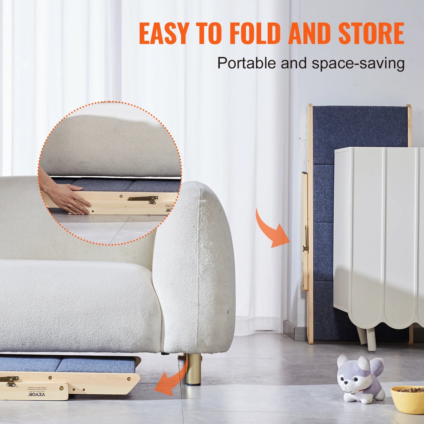 SucceBuy Wooden Pet Steps And Ramp 2-In-1 Foldable Bed Access For Pets