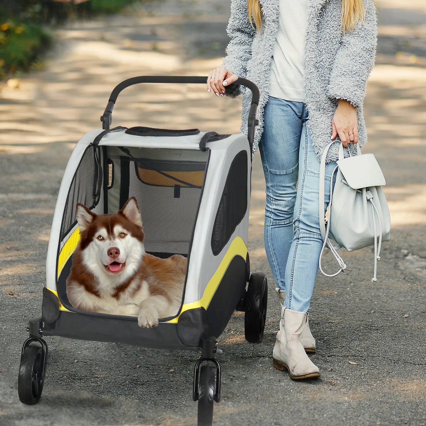 Premium 4 Wheel Dog Stroller Pram Foldable Cart for Small Medium Large Dogs