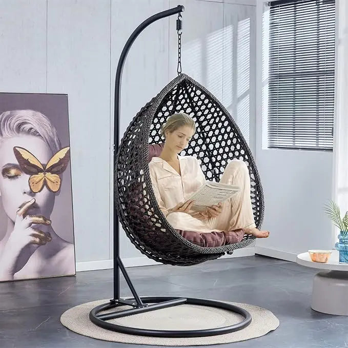 Standing Vine Hanging Egg Swing Chair Foldable Basket Indoor Outdoor Cushion and Pillow Relaxation Swing Chair