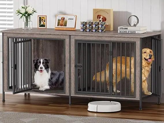78 Inch Dog Cage Furniture With Divider TV Stand For Medium And Large Breeds