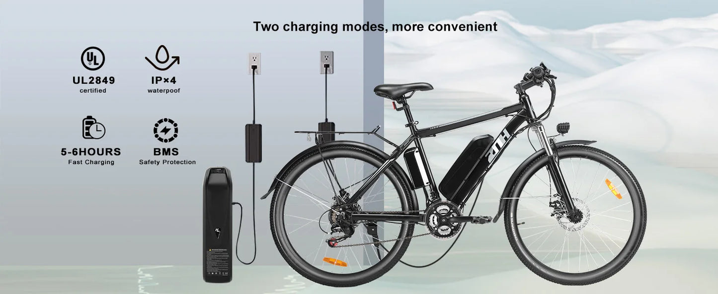1000W Peak 48V Electric Mountain Bike 26 Inch Battery Range