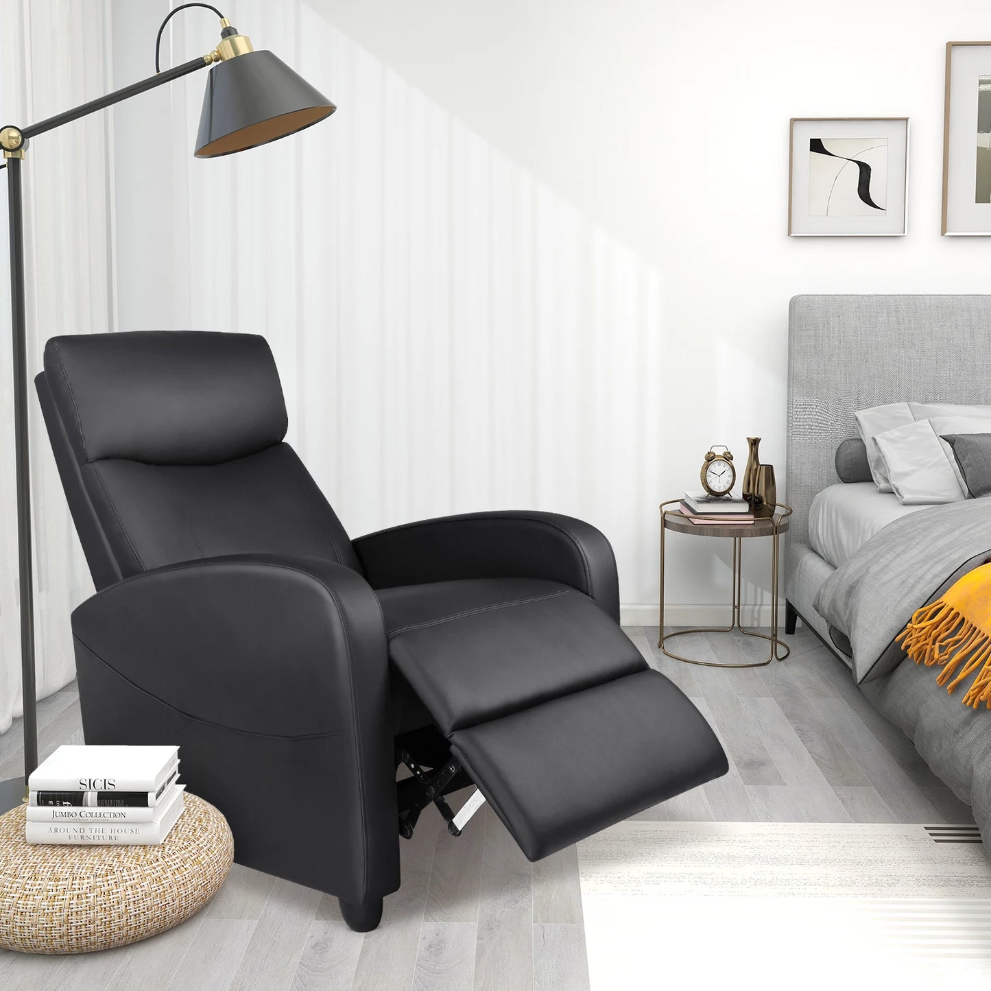 JHK Recliner Chair Massage Sofa Fabric Lumbar Support Grey