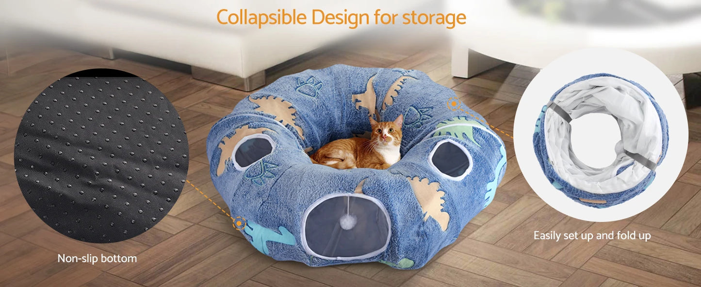 Maxetodo Cat Tunnel With Washable Bed 4 Entry Points