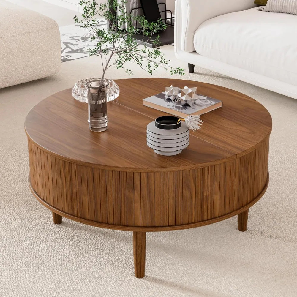 Round Fluted Lift Top Coffee Table With Storage Living Room