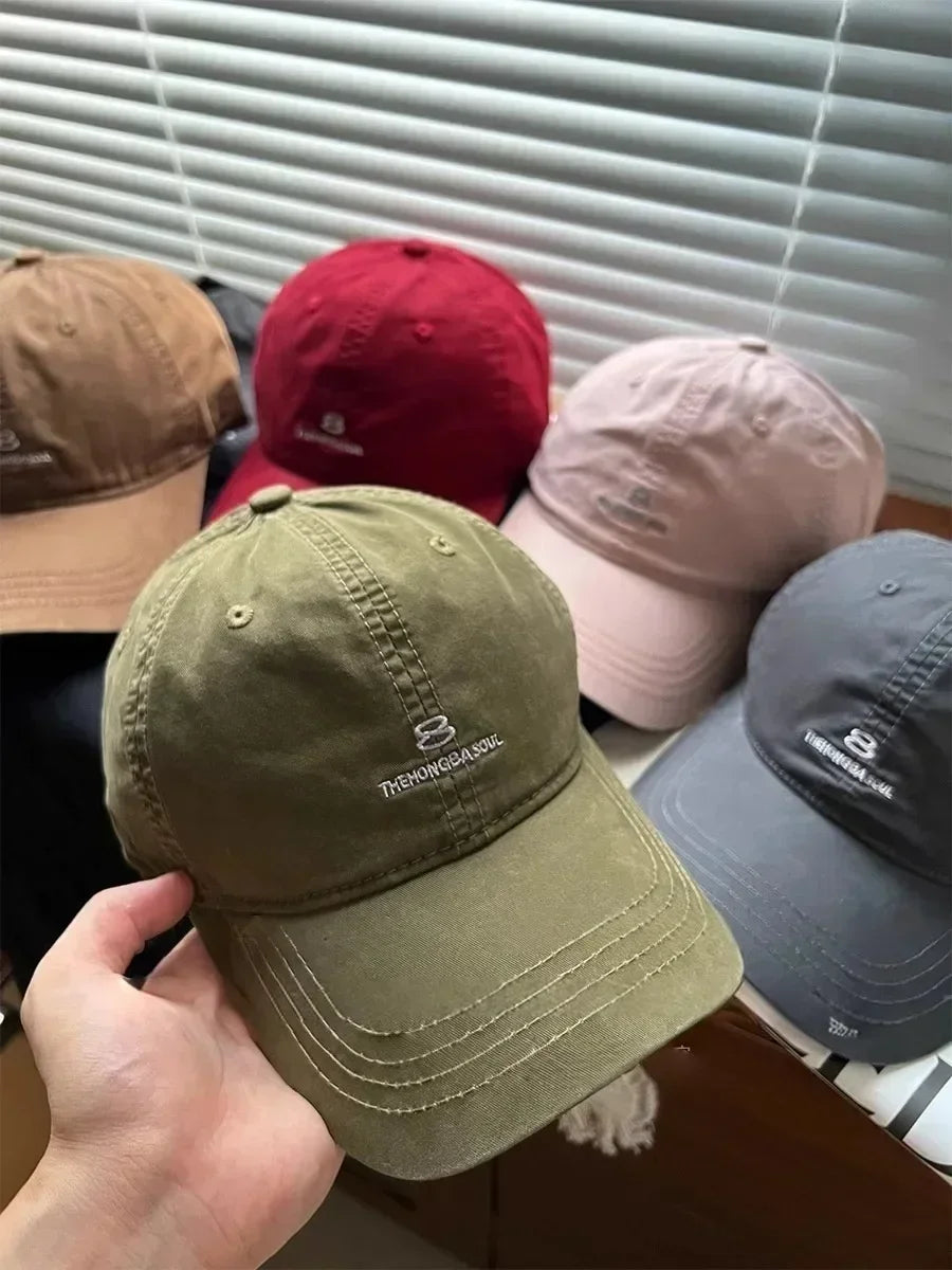 American Street Style Letter Embroidered Baseball Cap Unisex Washed Cotton Hat