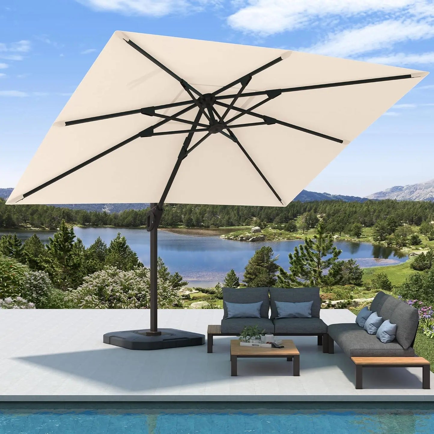 9x12 Cantilever Patio Umbrella With Base Included Rectangular Offset 7 Tilts