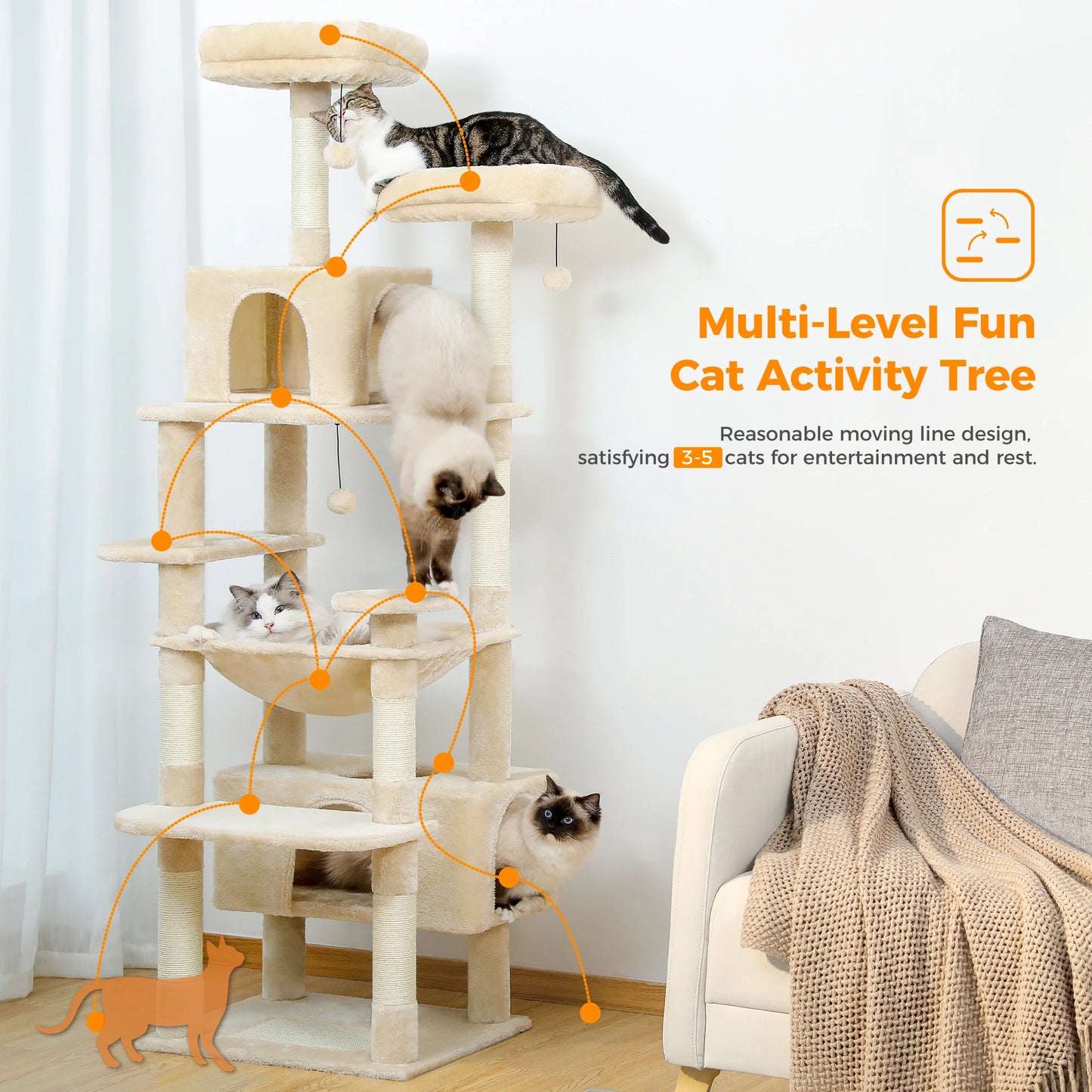 Large Cat Tree Tower Indoor Cats With Sisal Posts Hammock