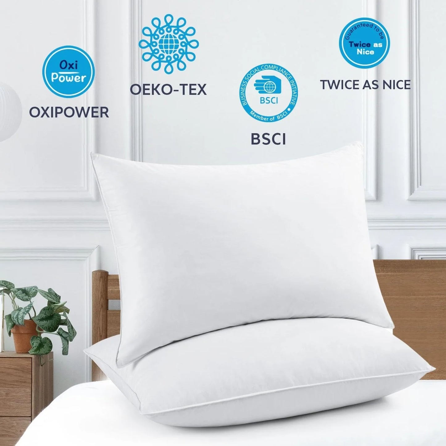Tex Stead Goose Down Pillow 100 Percent Cotton Set Bed Pillow Luxury Hotel White Pillow Core Comfortable and Warm 2 Piece Set