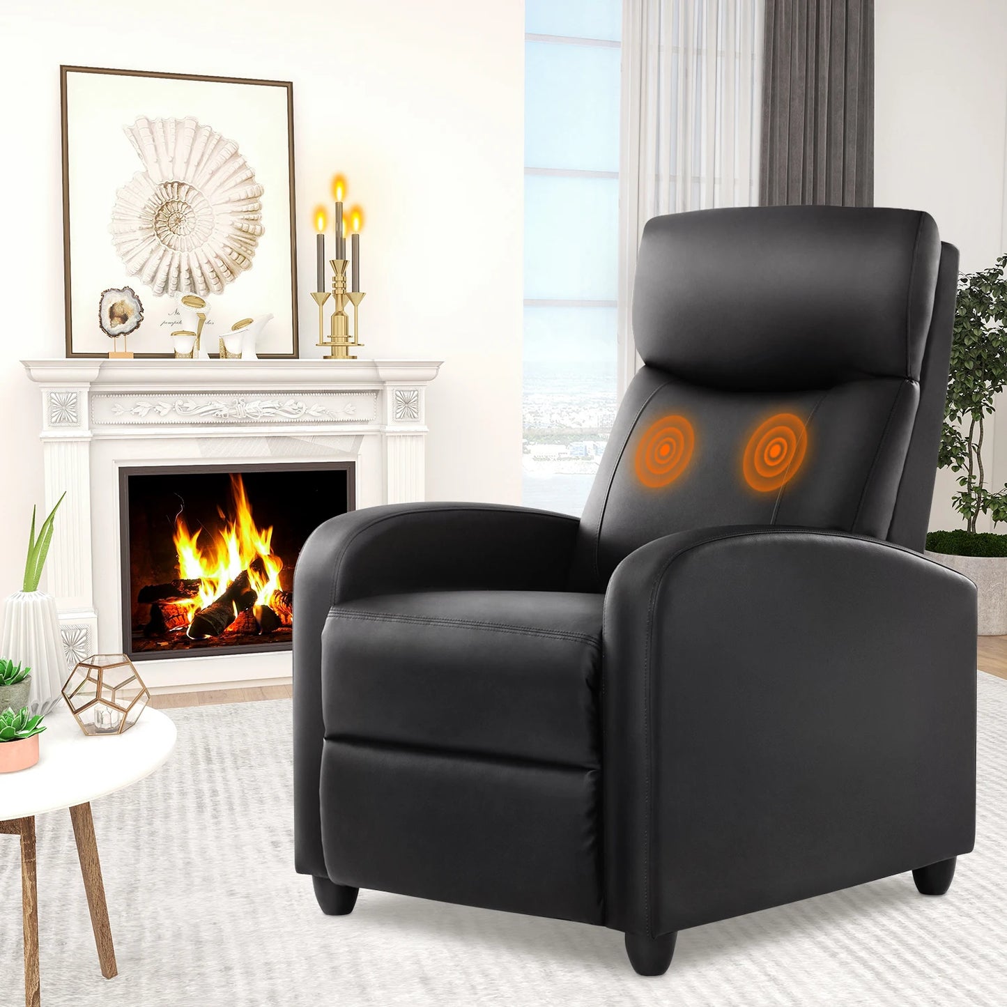 JHK Recliner Chair Massage Sofa Fabric Lumbar Support Grey
