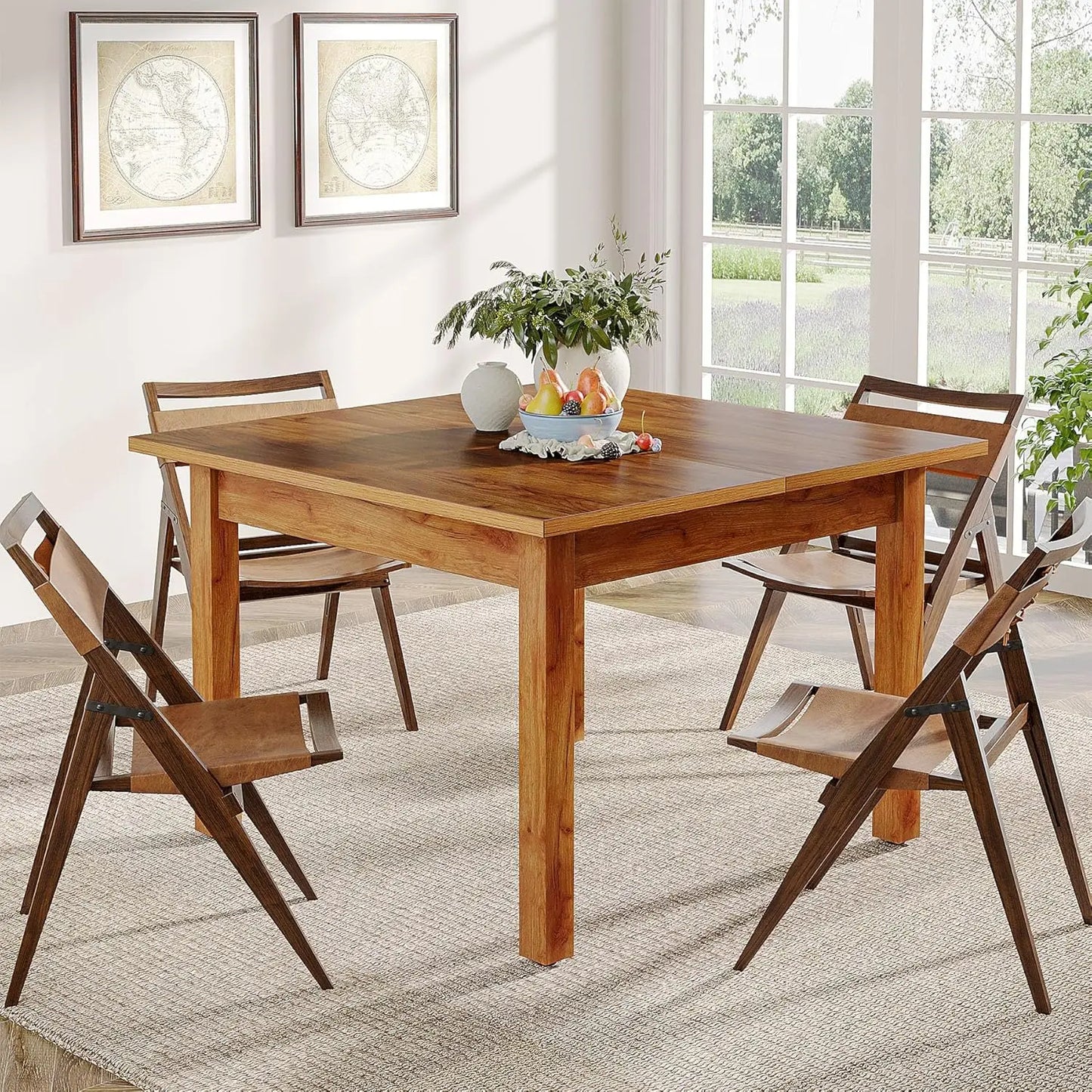 Farmhouse Wood Dining Table Square For Four Rustic Brown