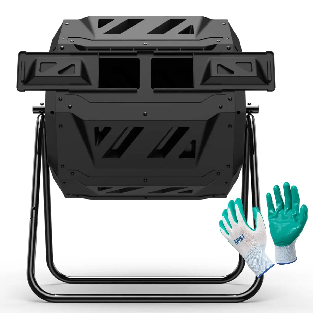 Compost Tumbler Bin Composter Dual Chamber 43 Gallon (Bundled with Gardening Gloves), Customized
