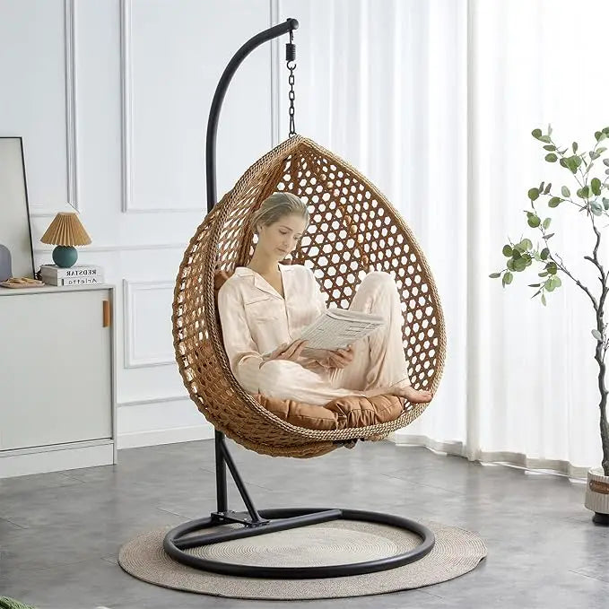 Standing Vine Hanging Egg Swing Chair Foldable Basket Indoor Outdoor Cushion and Pillow Relaxation Swing Chair