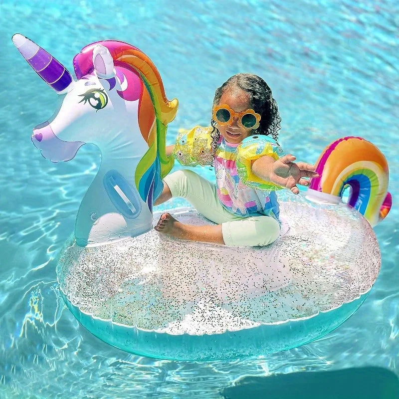 Joyfy Rainbow Unicorn Pool Float Inflatable Floaty With Glitter