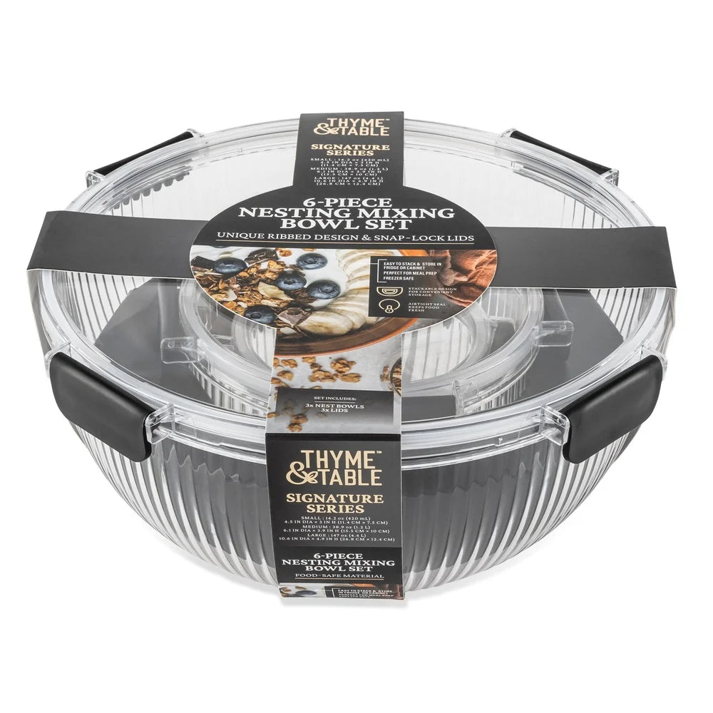 6 Piece Plastic Mixing Bowls Nesting Set With Airtight Lids