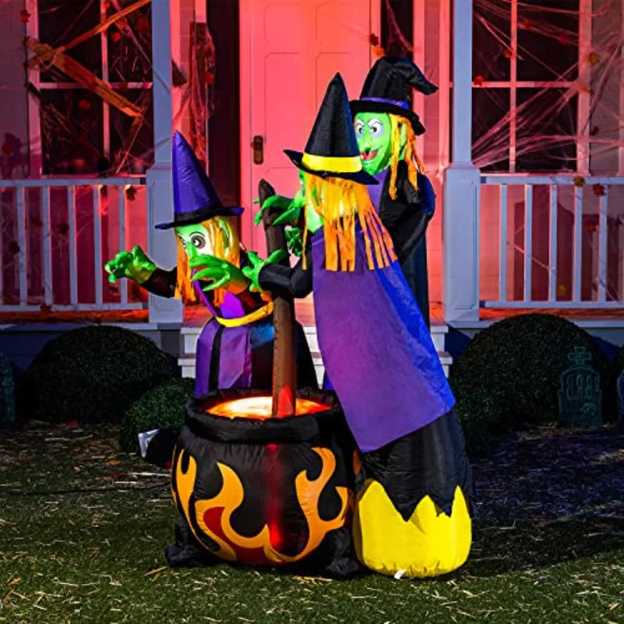 6 Ft Tall Halloween Inflatable Three Witches Cauldron LEDs