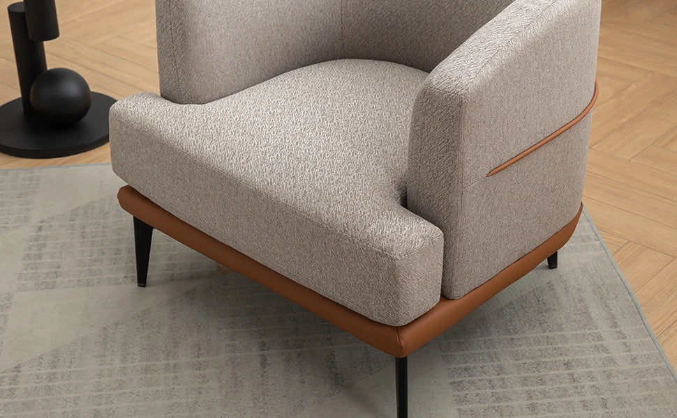 Two Tone Barrel Chair Mustard Green Linen and PU Leather