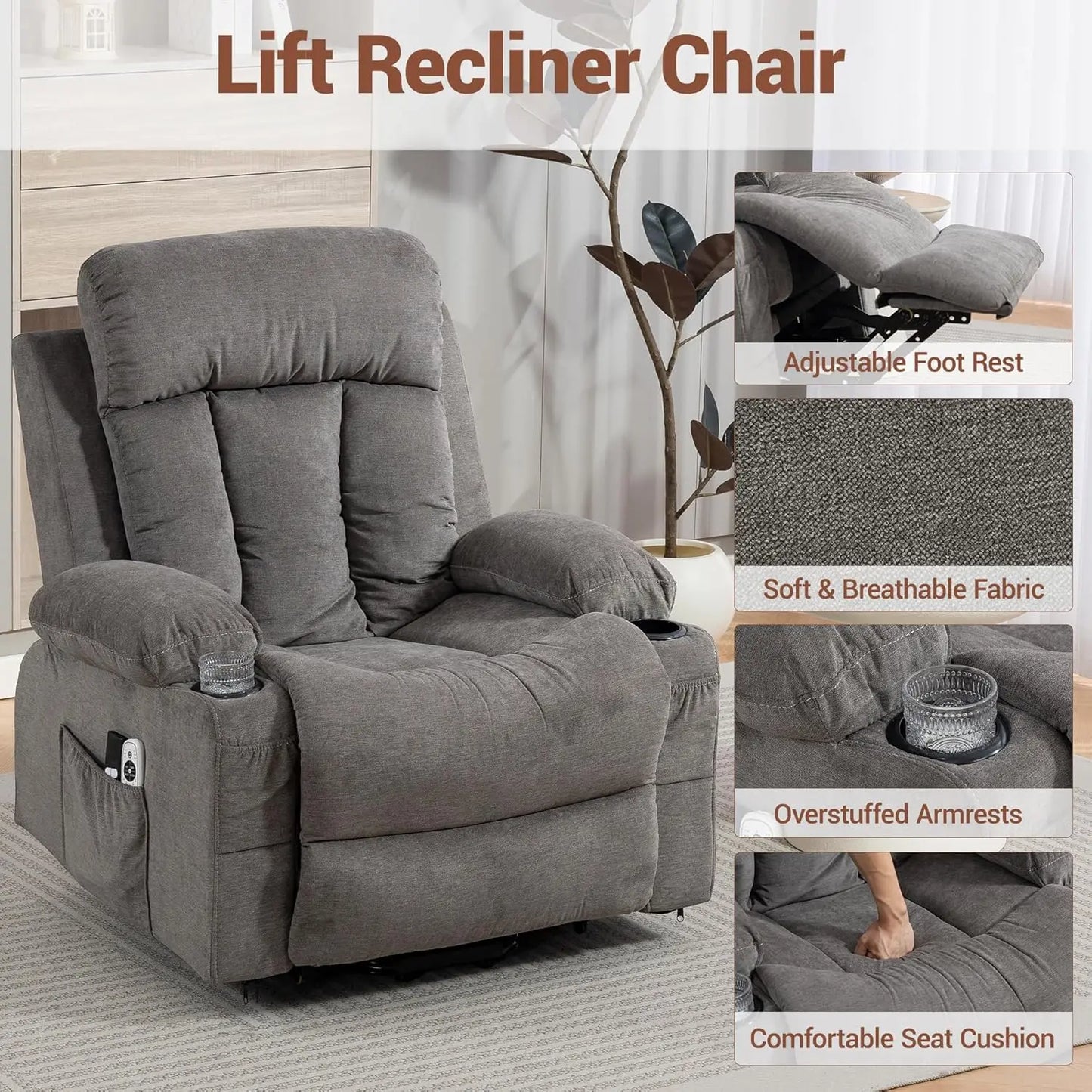 Power Lift Massage Recliner Chair With Lumbar Heat And Vibration For Elderly