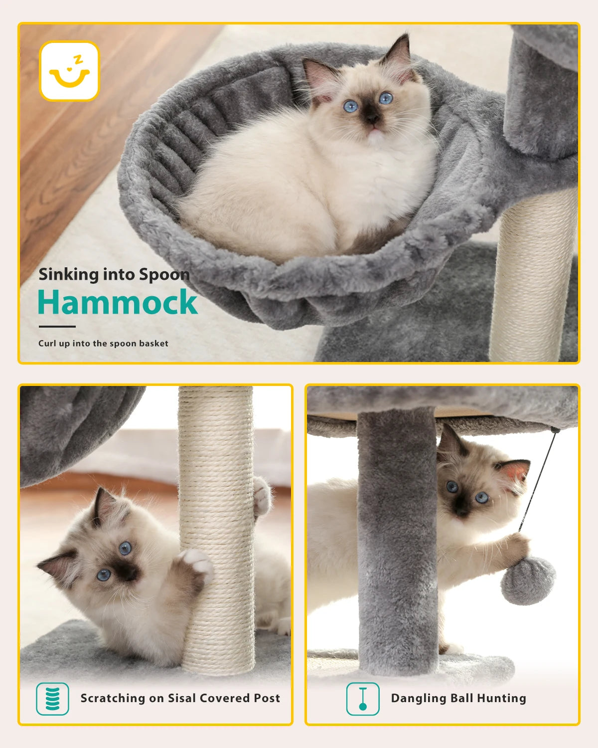 Grey Cat Tree Tower For Indoor Cats Two Styles With Hammock