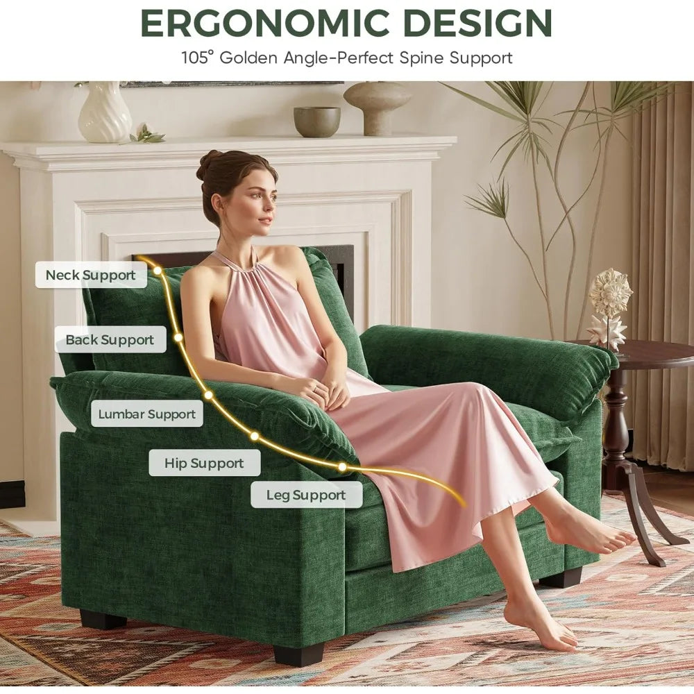 DAFIFY 49.5 Inch Green Chenille Oversized Accent Chair With Deep Seat