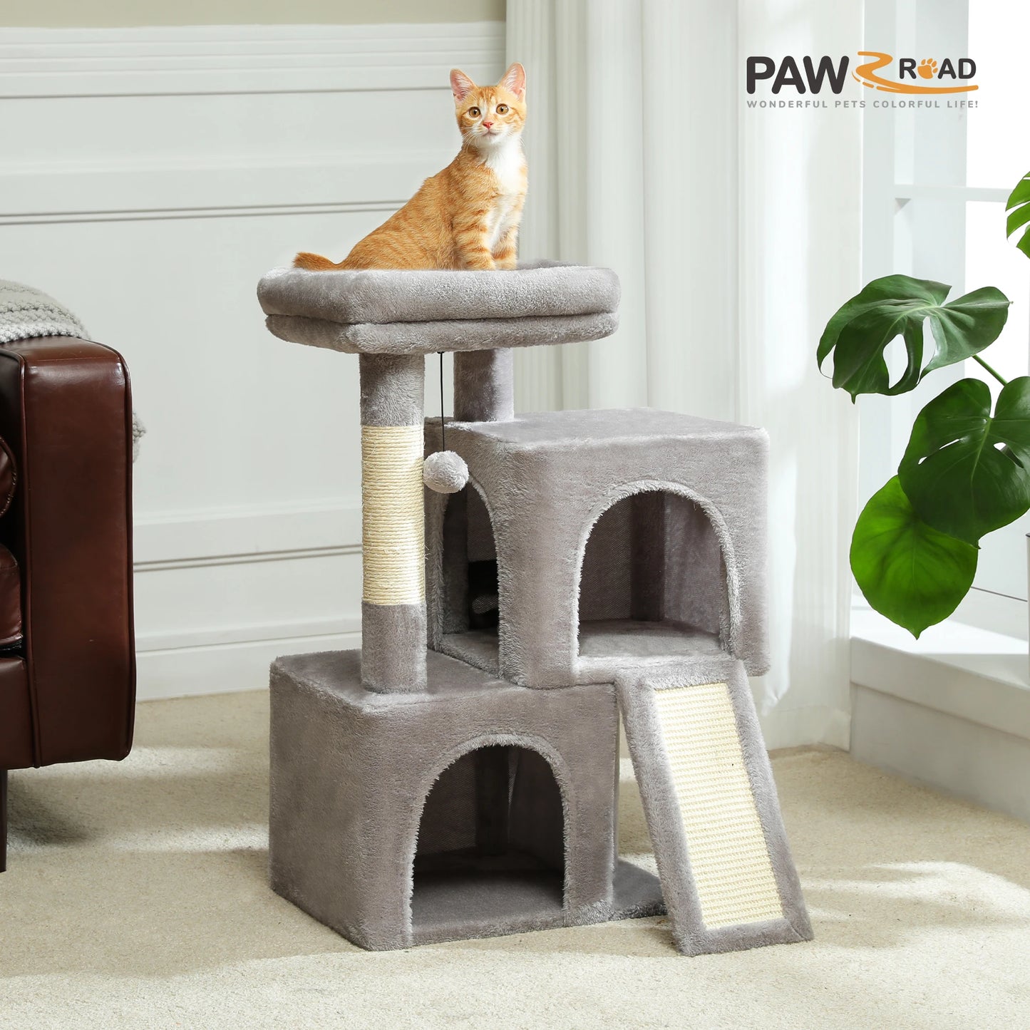 Four Level Cat Tree For Indoor Cats With Sisal Scratching Post And Condos