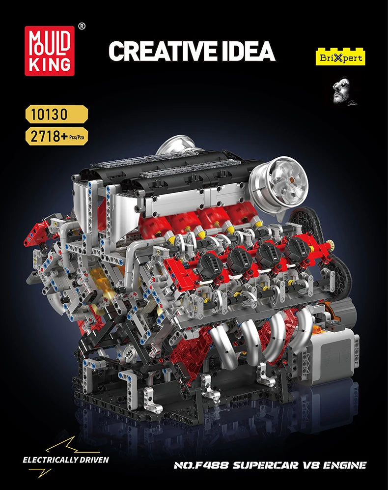 Mould King 10130 F488 Supercar V8 Engine Building Block Set Gift