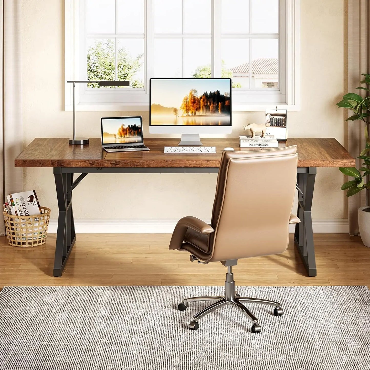 Little Tree 70.8 Inch Office Desk Farmhouse Writing Table