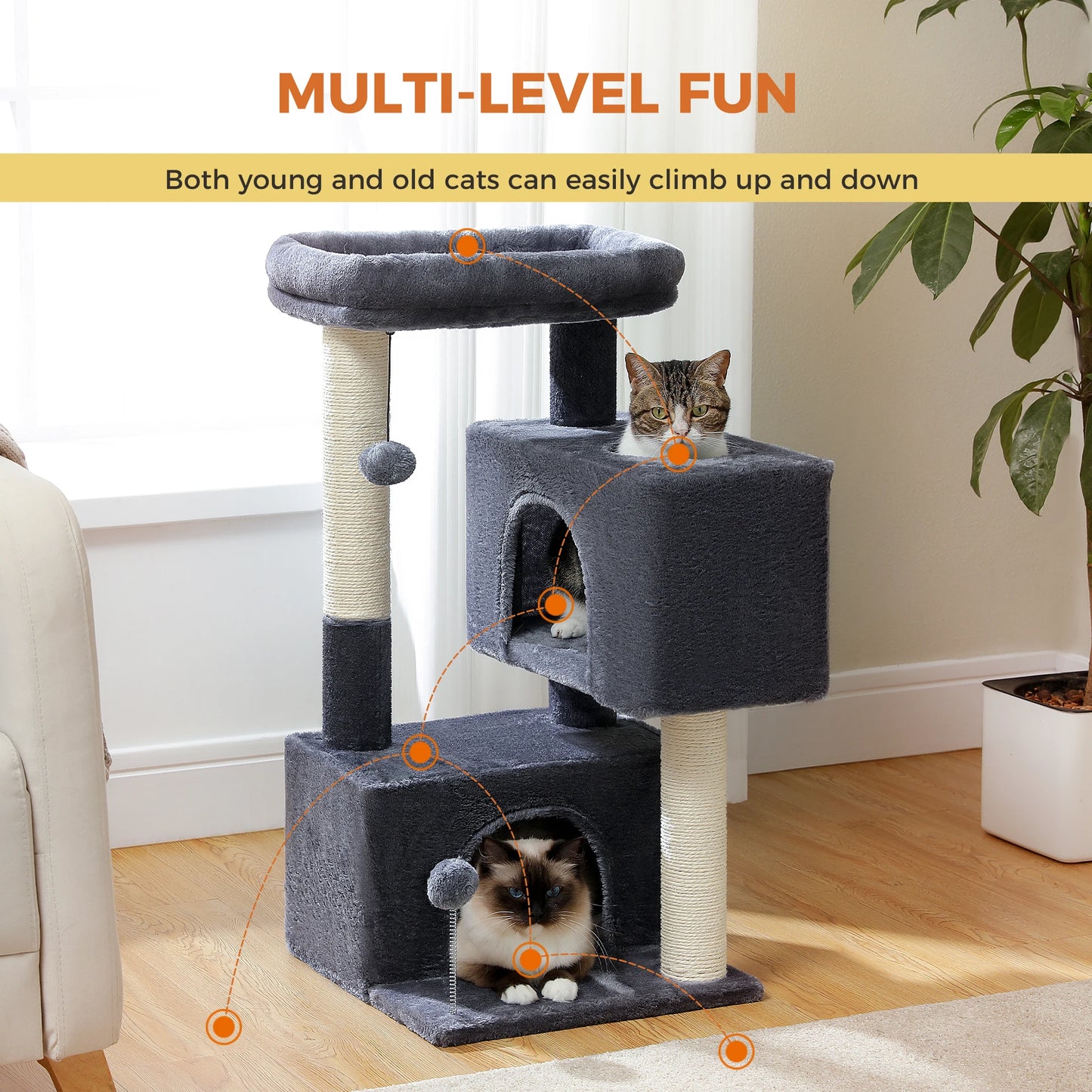 Large Indoor Cat Tree With Multi Level Tower Spacious Condos And Scratching Pad