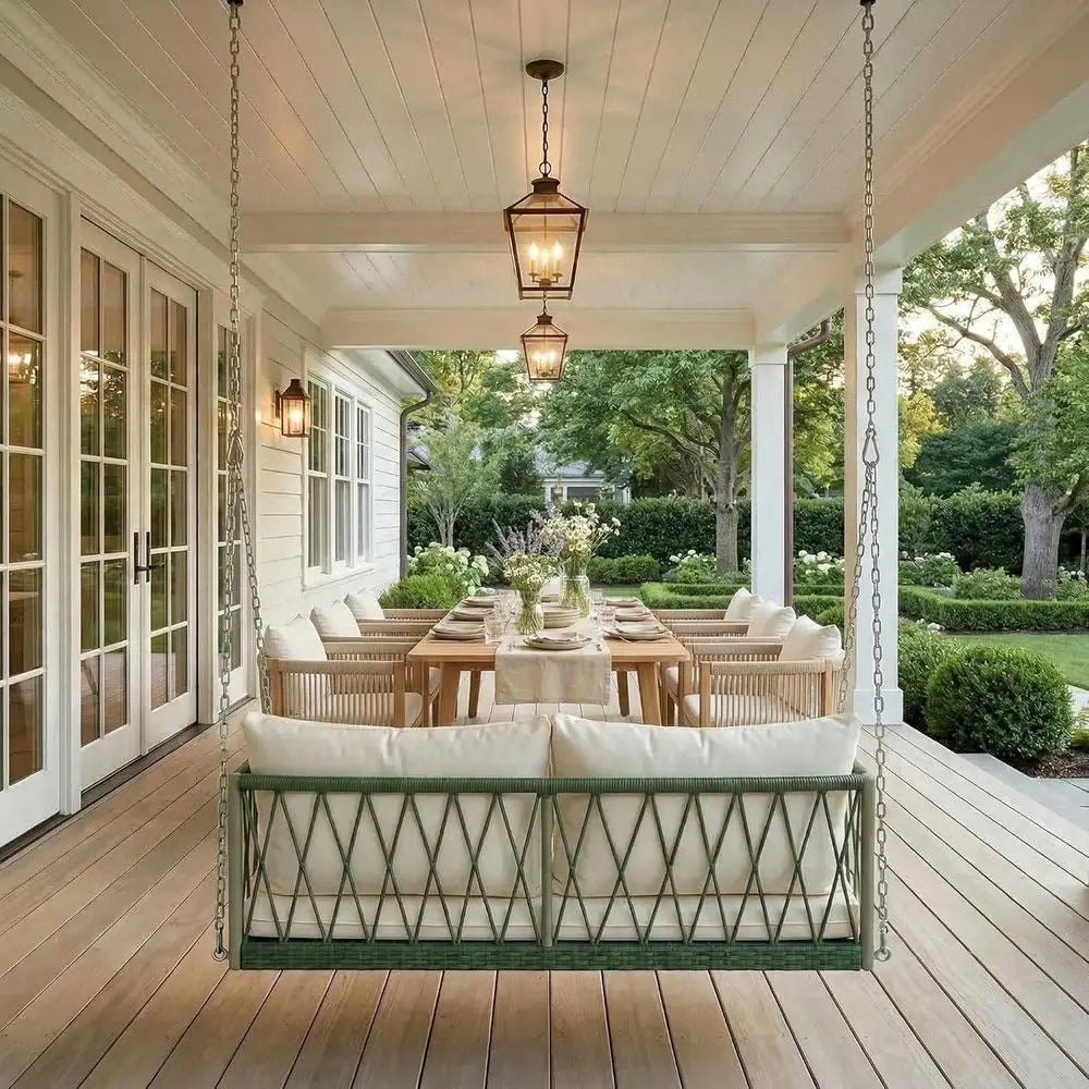 All-Weather Upholstered Porch Swing With Steel Chains For Patio Garden White