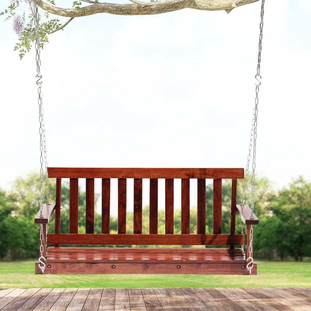 4 Ft Outdoor Wooden Porch Swing Bench 800 Lbs Capacity Adjustable Chains Patio