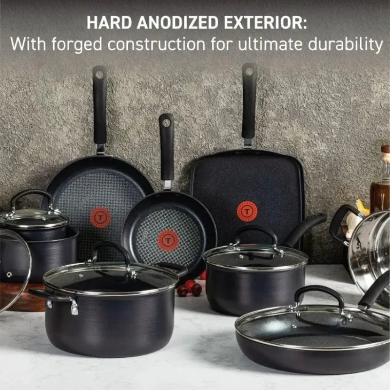 Popular Ultimate Hard Anodized Nonstick Cookware Set 12 Piece Oven Broiler Safe 400F Kitchen Cooking Set with Fry Pans Saucepans Dutch Oven Pots and Pans Dishwasher Safe
