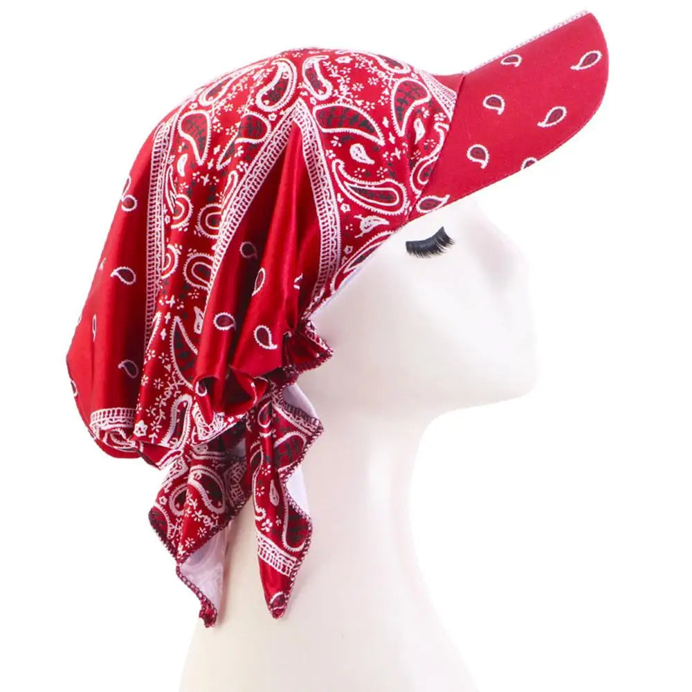 Unisex UV Protection Paisley Print Sun Shade Hat With Wide Brim Turban Visor