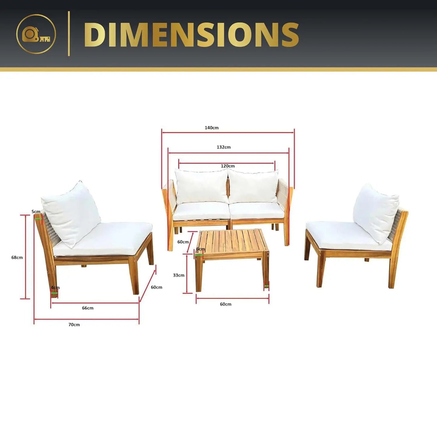 Steven 5 Piece Acacia Wood Outdoor Patio Furniture Set With Cushions