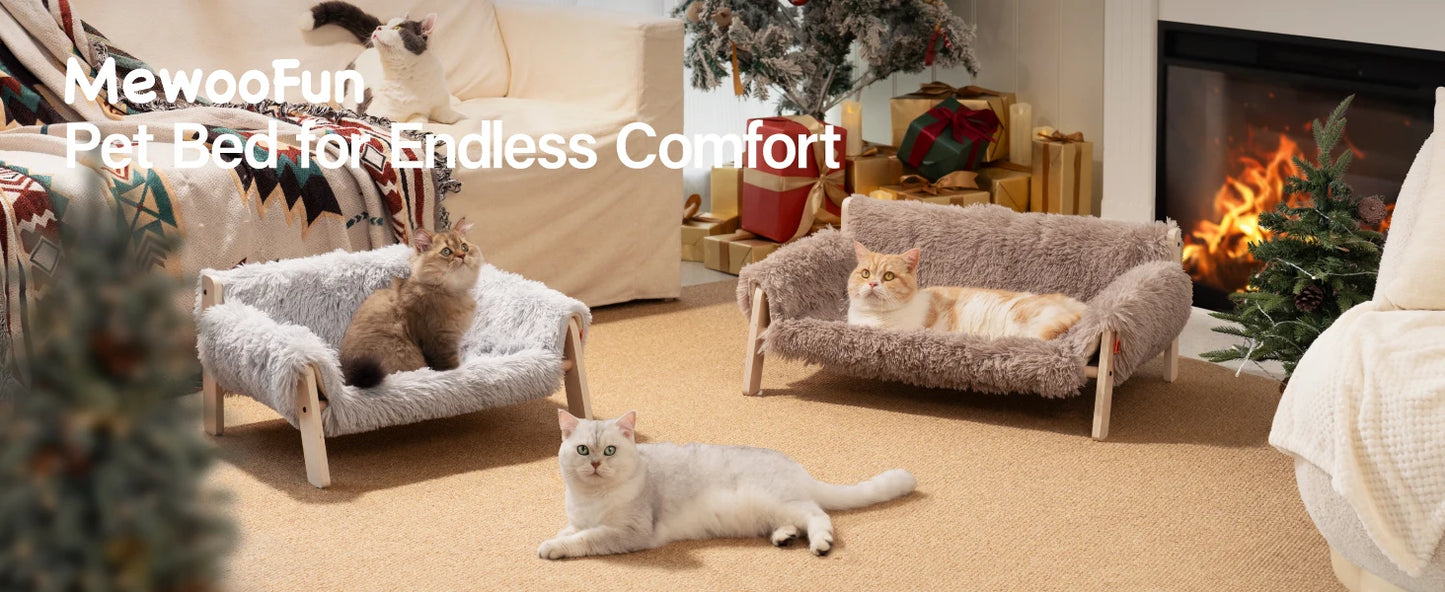 Mewoofun Elevated Wooden Cat Couch Bed With Removable Cover