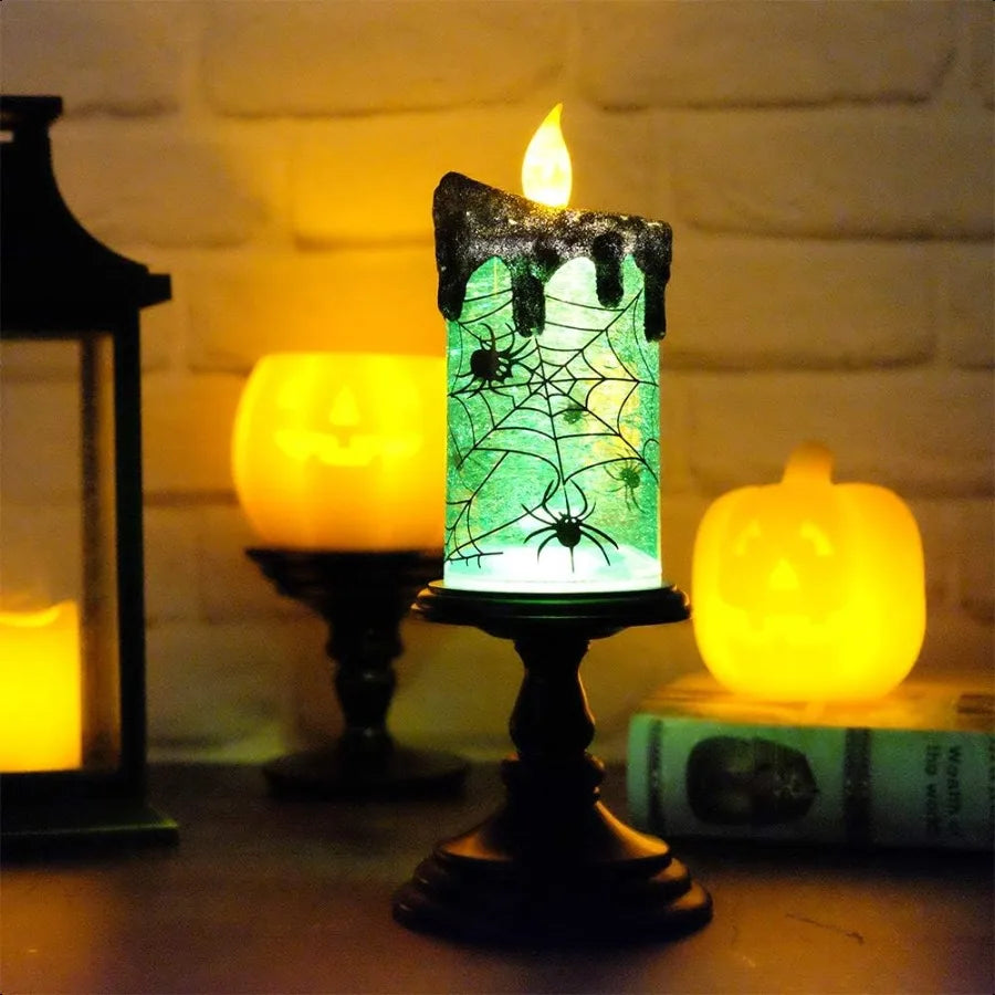 Halloween Globe Candles Battery Operated Spooky Spinning