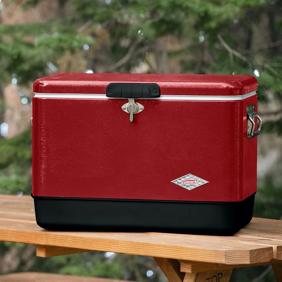 Vintage 54 Quart Steel Belted Cooler With 85 Can Capacity Keeps Ice For 4 Days