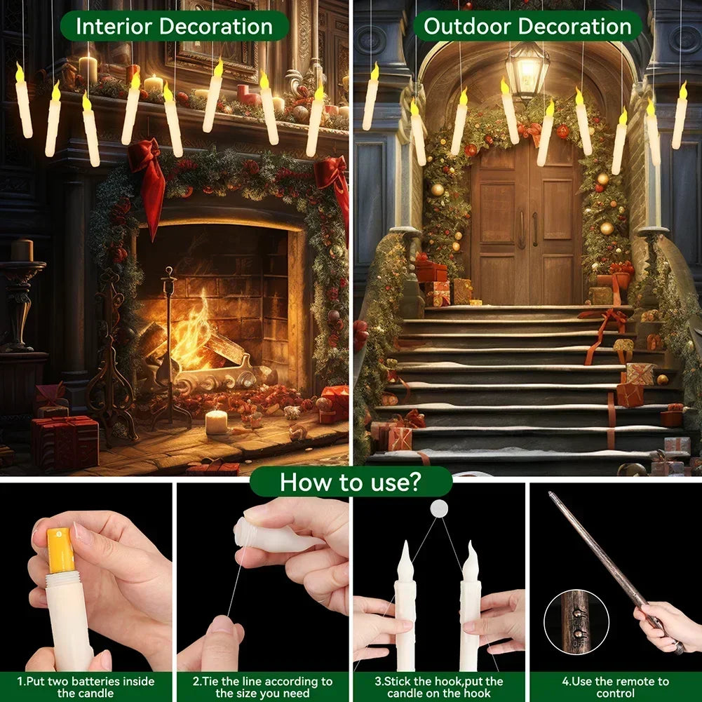 Floating LED Candles With Wand Remote Flameless Decor
