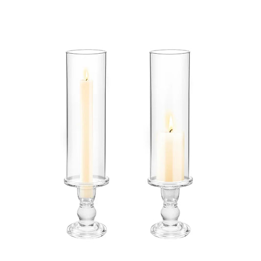 Clear Glass Hurricane Candle Holder Set of 2 13.8 Inch Tall Table Centerpiece Wedding Party Decor Christmas Halloween Decor