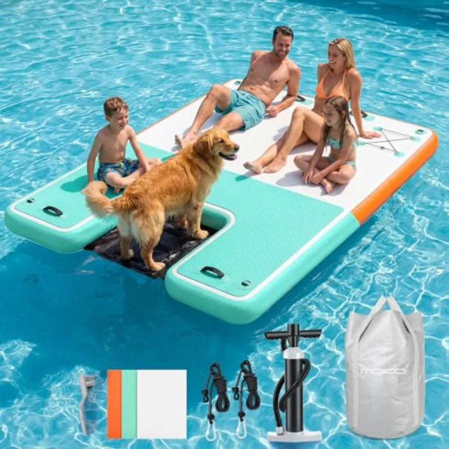 Inflatable Floating Dock With Water Ramp For Lake Pool Family Four To Six People