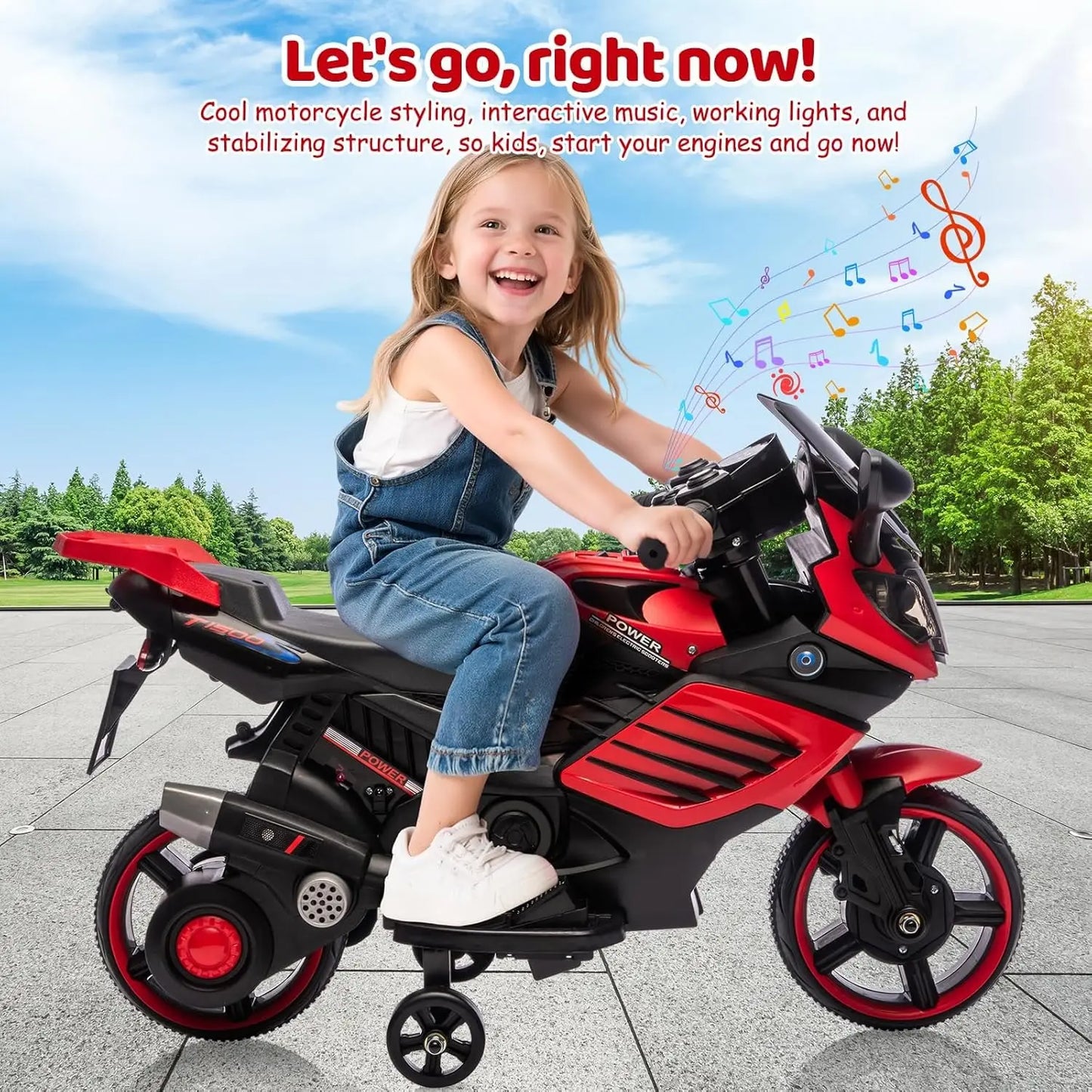 6V Kids Electric Motorcycle Ride On Toy With Training Wheels For Ages 3 To 6