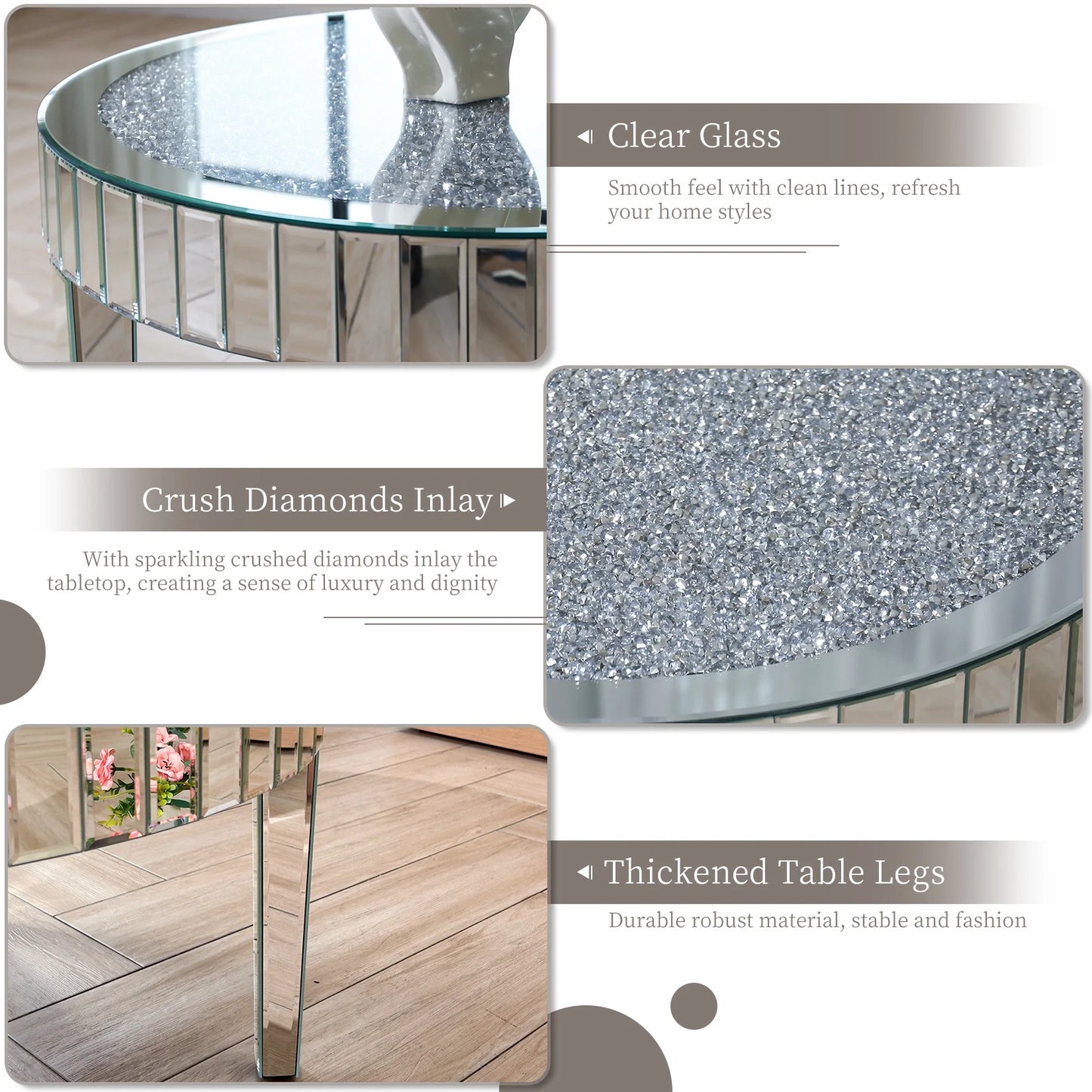 Mirrored Coffee Table Crystal Inlay 31 5 Inch Modern Round