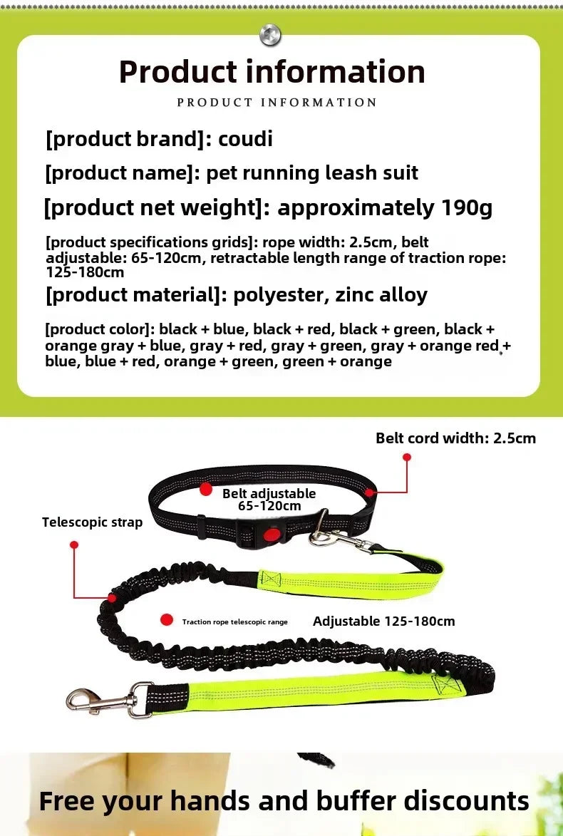 Hands Free Dog Leash For Walking Running Adjustable Belt