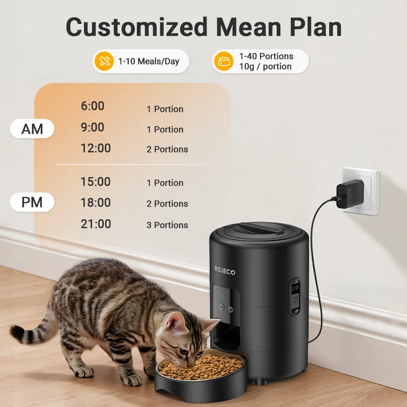 ROJECO 2L Smart Cat Feeder With WiFi App Remote Control