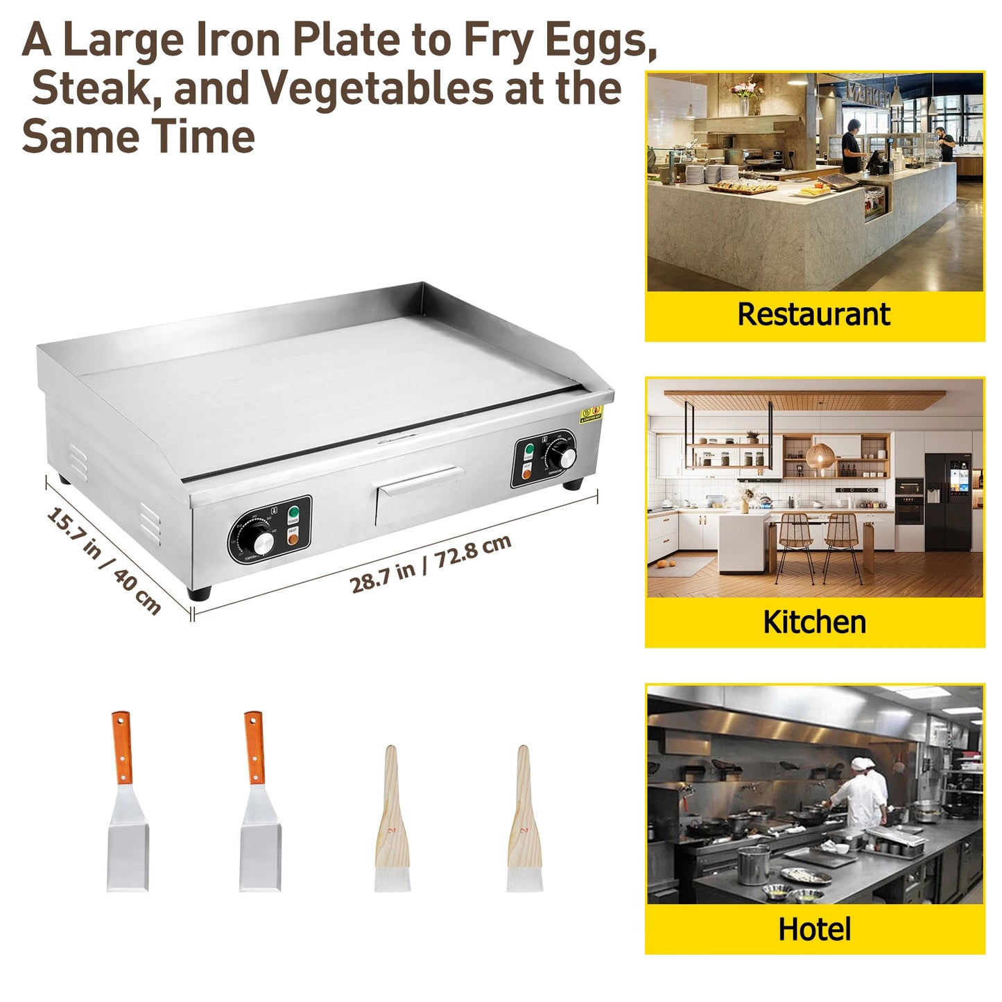 1500W 110V Commercial Electric Grill Teppanyaki Flat Countertop Non Stick Plate