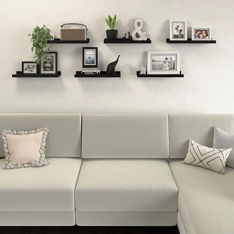 Six Piece Wall Hanging TV Partition Wood Stand Black