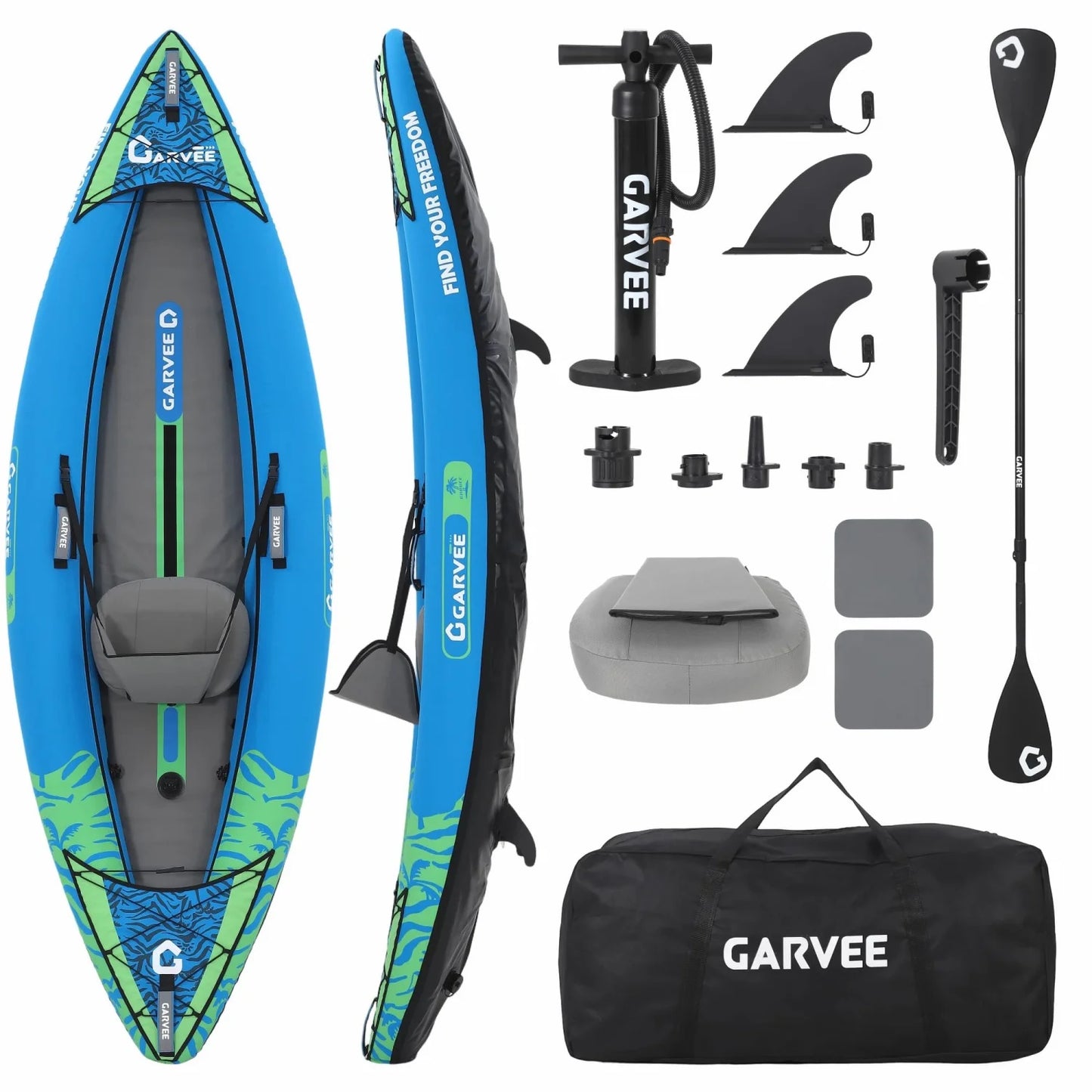 Two Person Inflatable Kayak For Fishing And Touring With Padded Seat And Fins