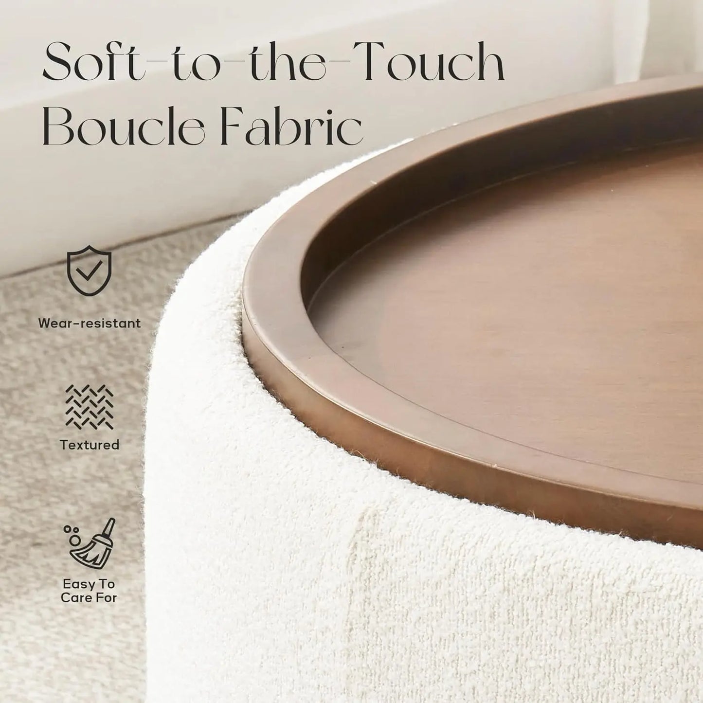 30 Inch Round Storage Ottoman Coffee Table Beige Lift Lid