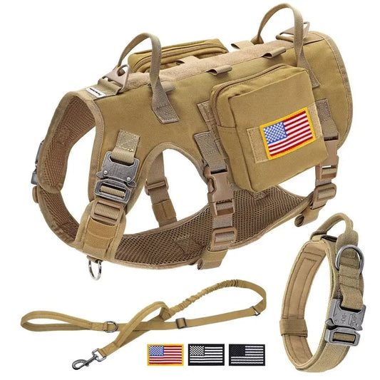 Tactical Military Dog Harness For Large Dogs With Bungee Leash Set No Pull