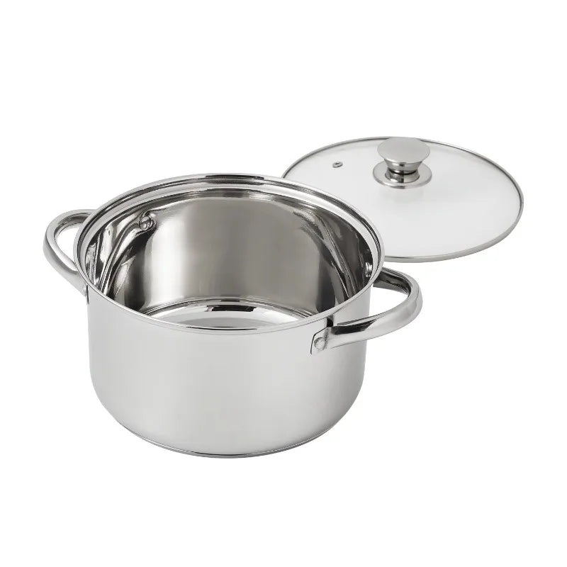 10 Piece Stainless Steel Cookware Set Pots and Pans Kitchen Cooking Set with Stay Cool Handles Dishwasher Safe Silver