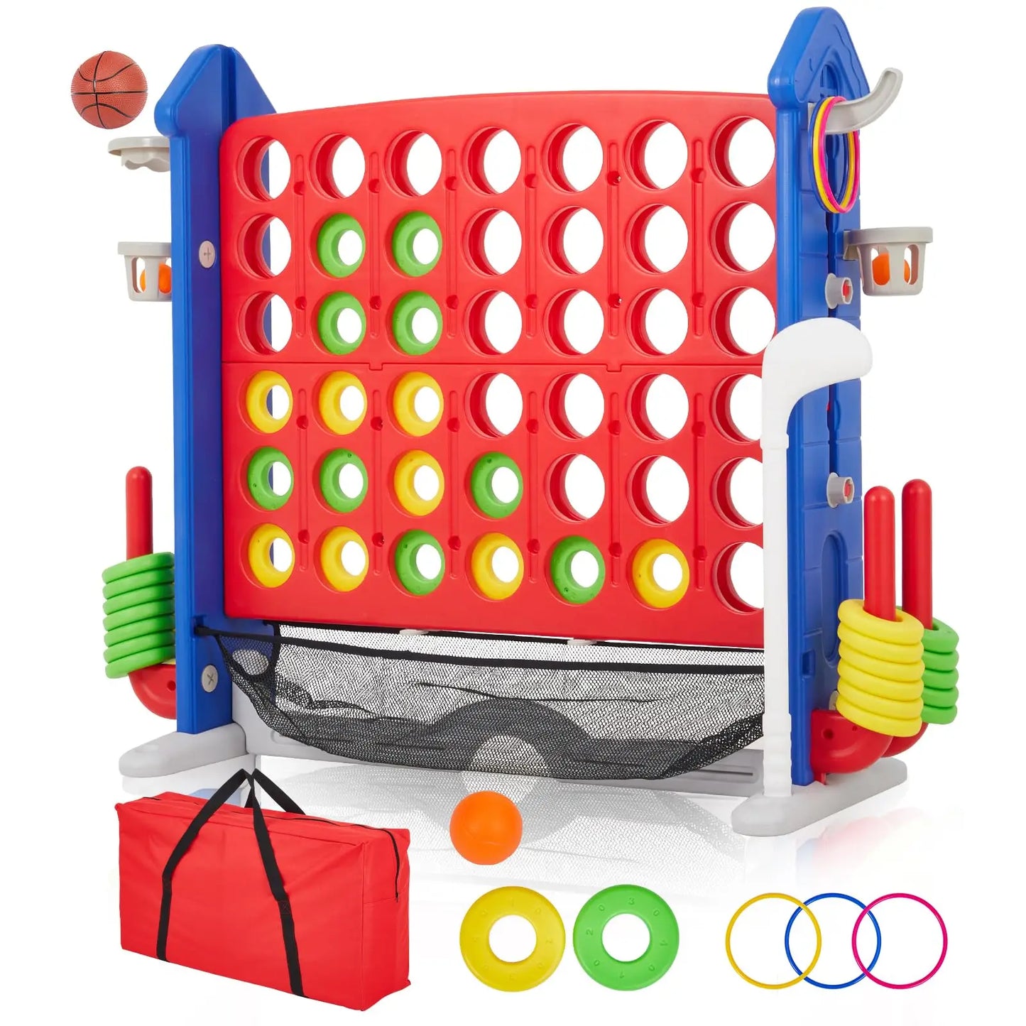Giant 4 In 1 Yard Game Set With Adjustable Height And Hoop Ring Toss