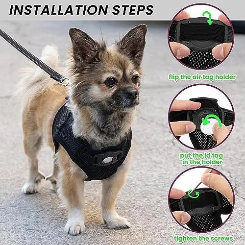 Small Dog Harness AirTag Set With Reflective Leash For Safe And Easy Walking